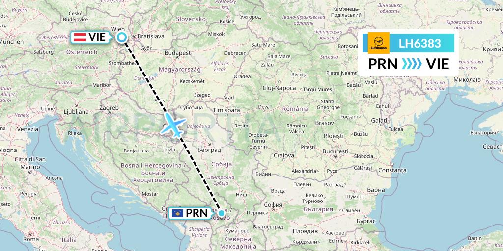 LH6383 Lufthansa Flight Map: Pristina to Vienna