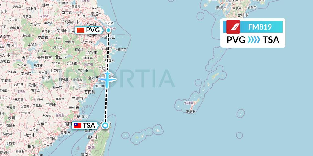 FM819 Shanghai Airlines Flight Map: Shanghai to Taipei