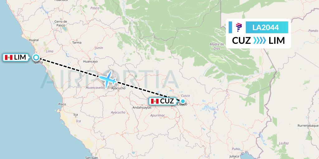 LA2044 LAN Airlines Flight Map: Cusco to Lima
