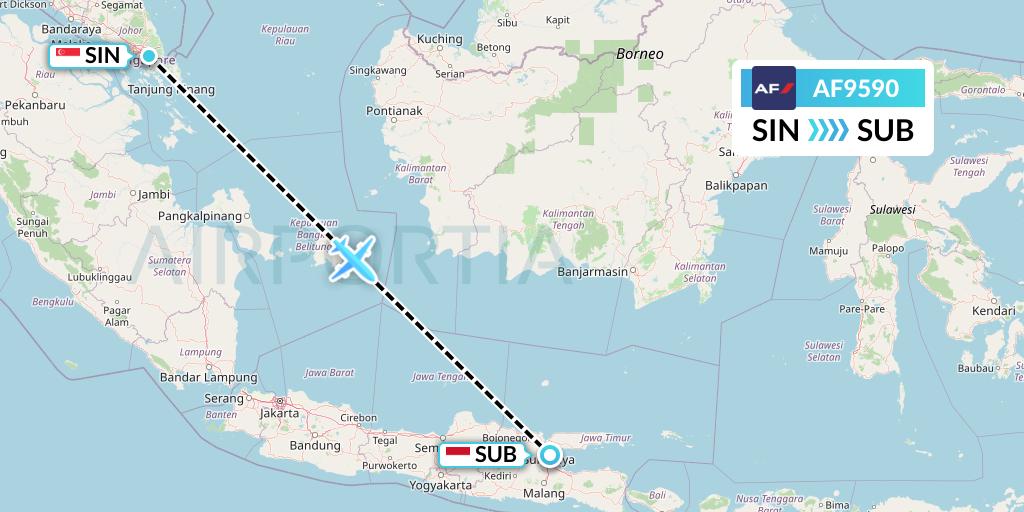 AF9590 Air France Flight Map: Singapore to Surabaya