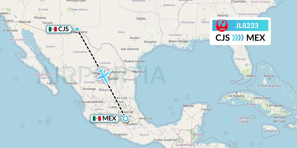 JL8233 Japan Airlines Flight Map: Ciudad Juarez to Mexico City