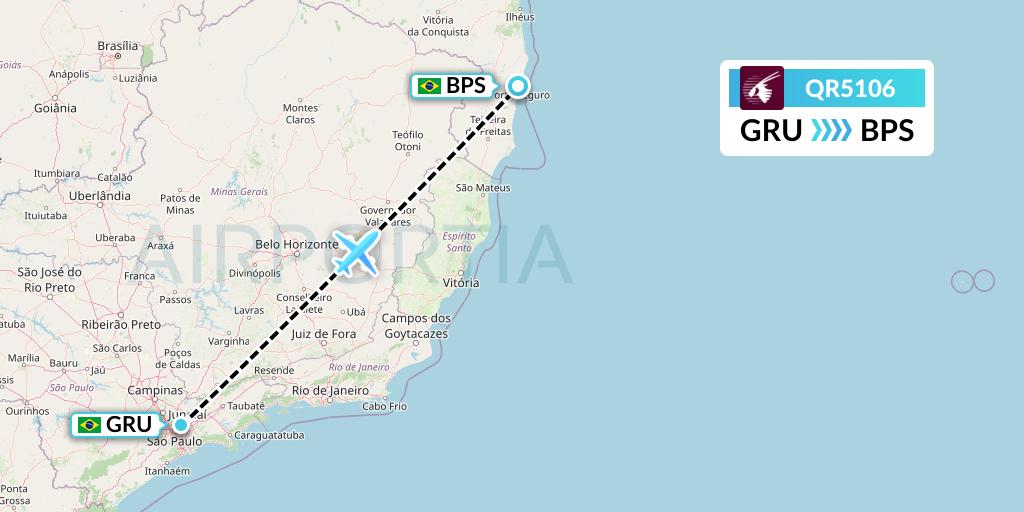 QR5106 Qatar Airways Flight Map: Sao Paulo to Porto Seguro