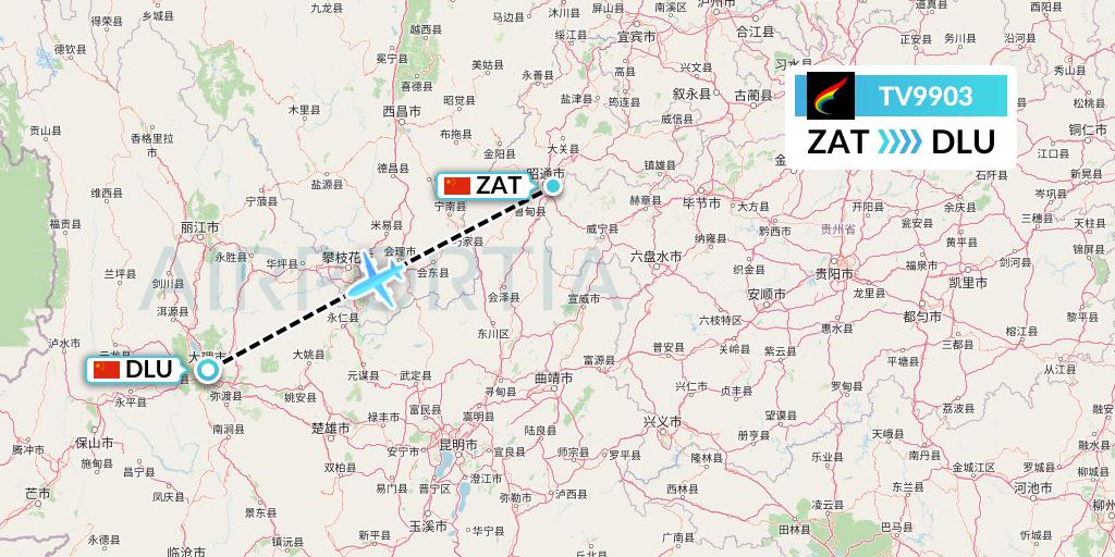 TV9903 Tibet Airlines Flight Map: Zhaotong to Dali