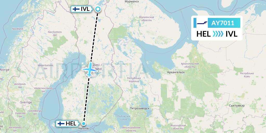 AY7011 Finnair Flight Map: Helsinki to Ivalo