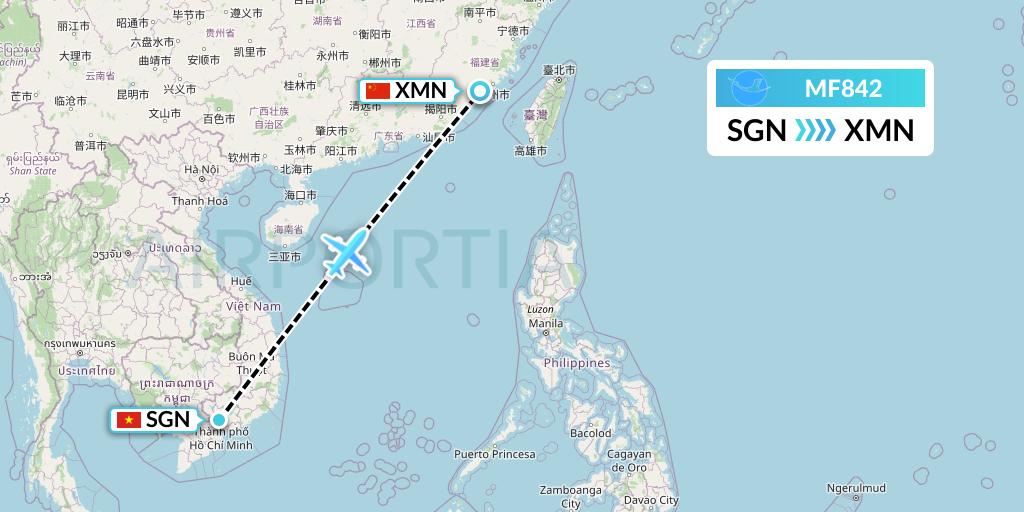 MF842 Xiamen Airlines Flight Map: Ho Chi Minh City to Xiamen