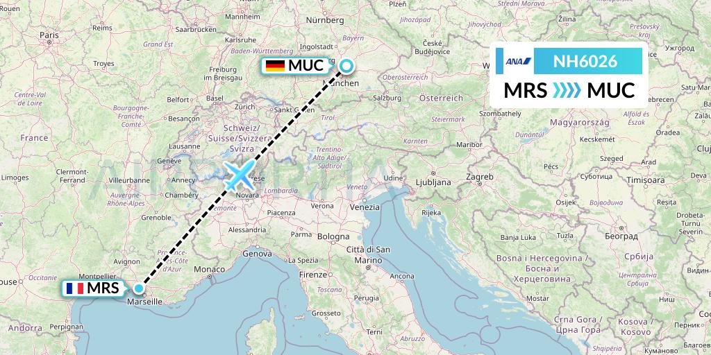 NH6026 All Nippon Airways Flight Map: Marseille to Munich