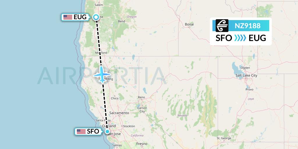 NZ9188 Air New Zealand Flight Map: San Francisco to Eugene