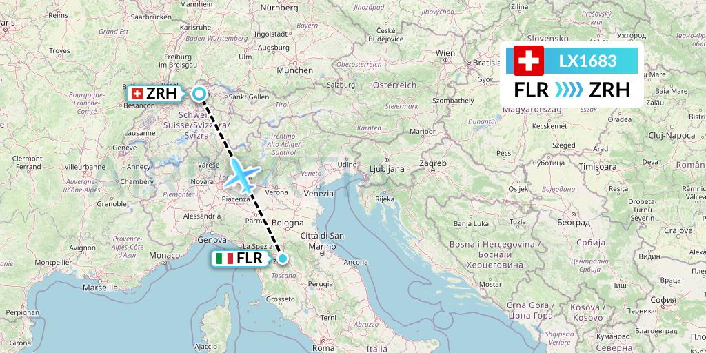 LX1683 Swiss Flight Map: Florence to Zurich