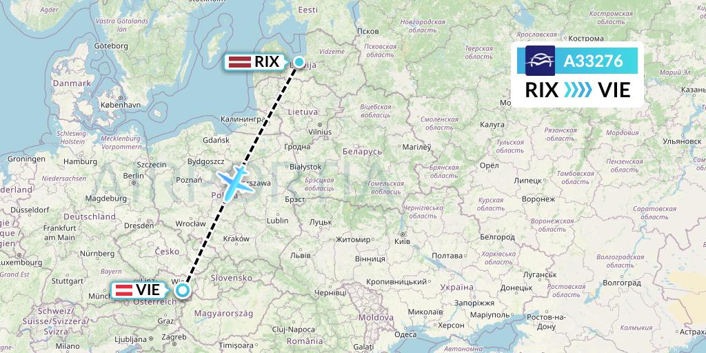 A33276 Aegean Airlines Flight Map: Riga to Vienna