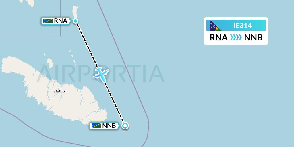 IE314 Solomon Airlines Flight Map: Arona to Santa Ana Island