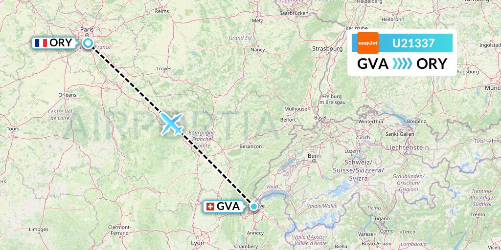 U21337 EasyJet Flight Map: Geneva to Paris