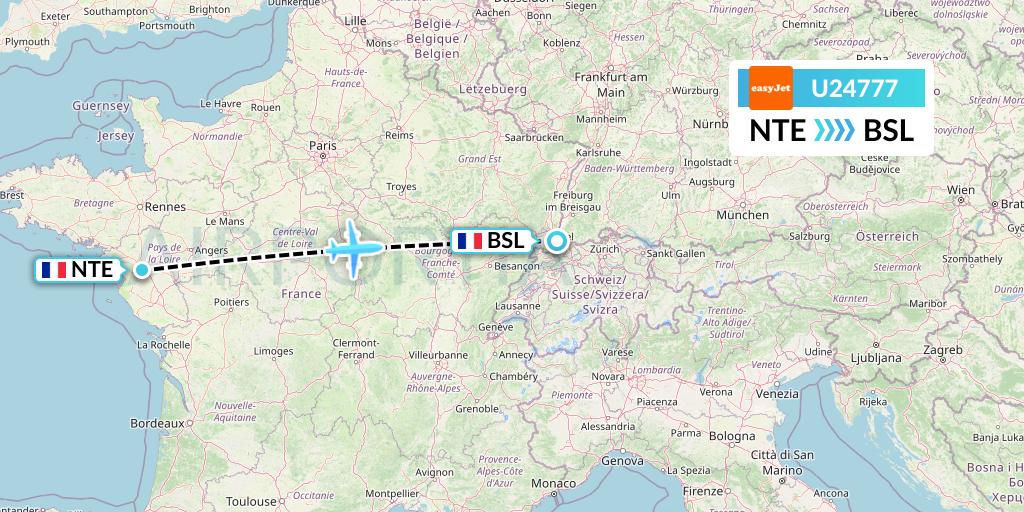 U24777 EasyJet Flight Map: Nantes to Basel
