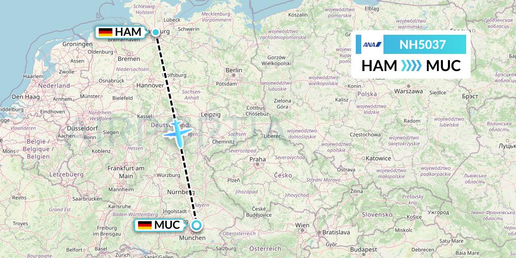 NH5037 All Nippon Airways Flight Map: Hamburg to Munich