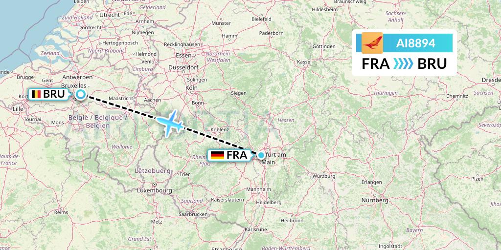 AI8894 Air India Flight Map: Frankfurt to Brussels