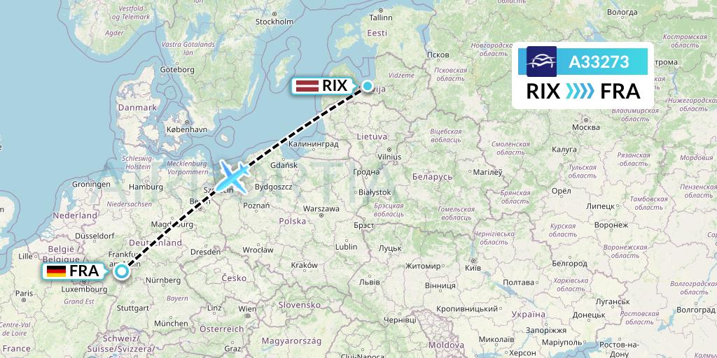 A33273 Aegean Airlines Flight Map: Riga to Frankfurt