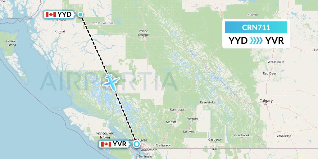 CRN711 Aerocaribbean Flight Map: Smithers to Vancouver