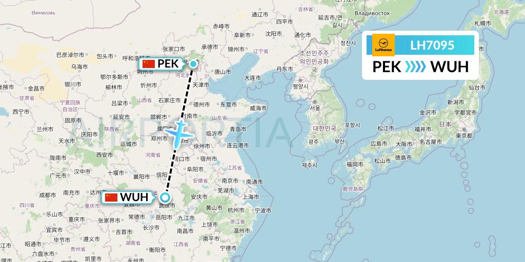 LH7095 Lufthansa Flight Map: Beijing to Wuhan