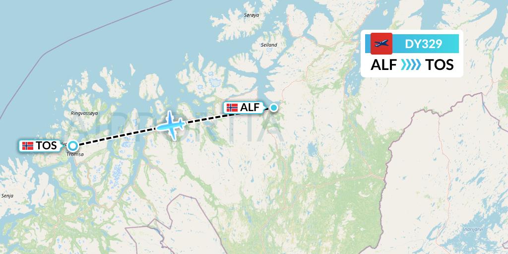DY329 Norwegian Flight Map: Alta to Tromso