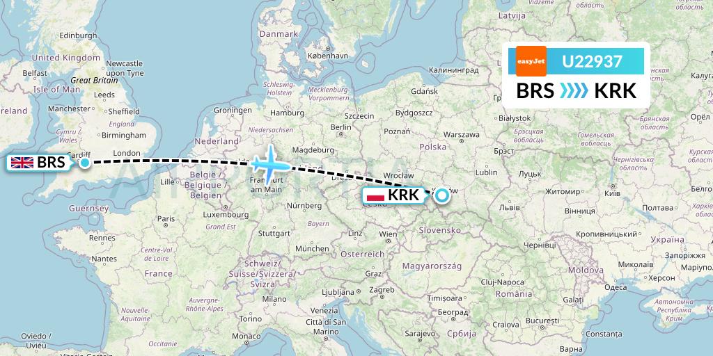U22937 EasyJet Flight Map: Bristol to Krakow