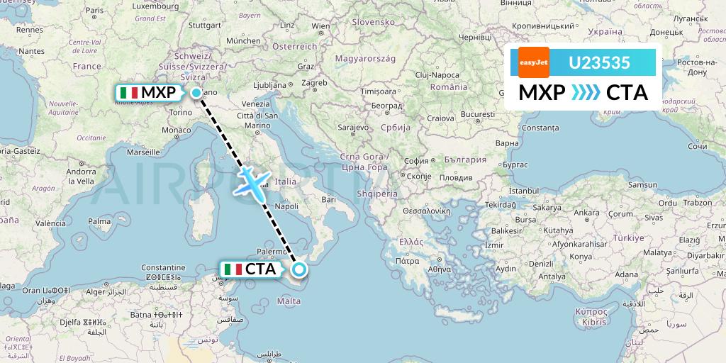 U23535 EasyJet Flight Map: Milan to Catania