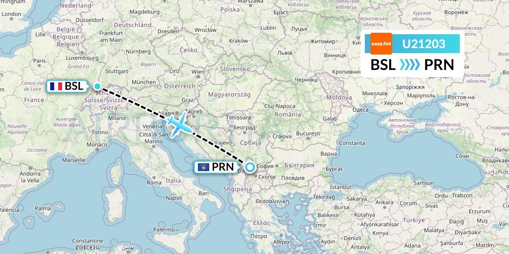 U21203 EasyJet Flight Map: Basel to Pristina