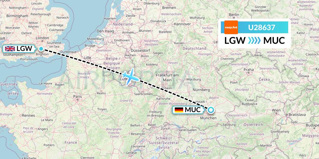 U28637 EasyJet Flight Map: London to Munich