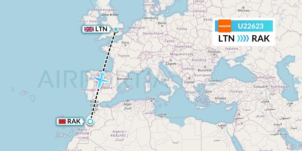 U22623 EasyJet Flight Map: London to Marrakesh 