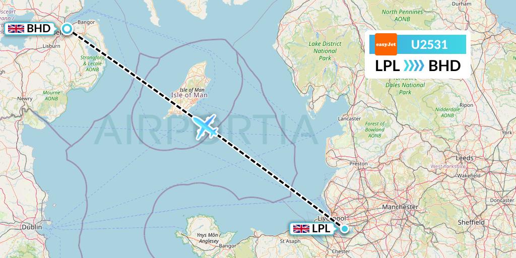 U2531 EasyJet Flight Map: Liverpool to Belfast