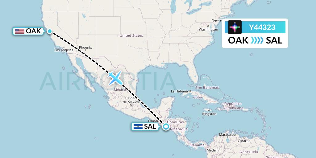 Y44323 Volaris Flight Map: Oakland to San Salvador