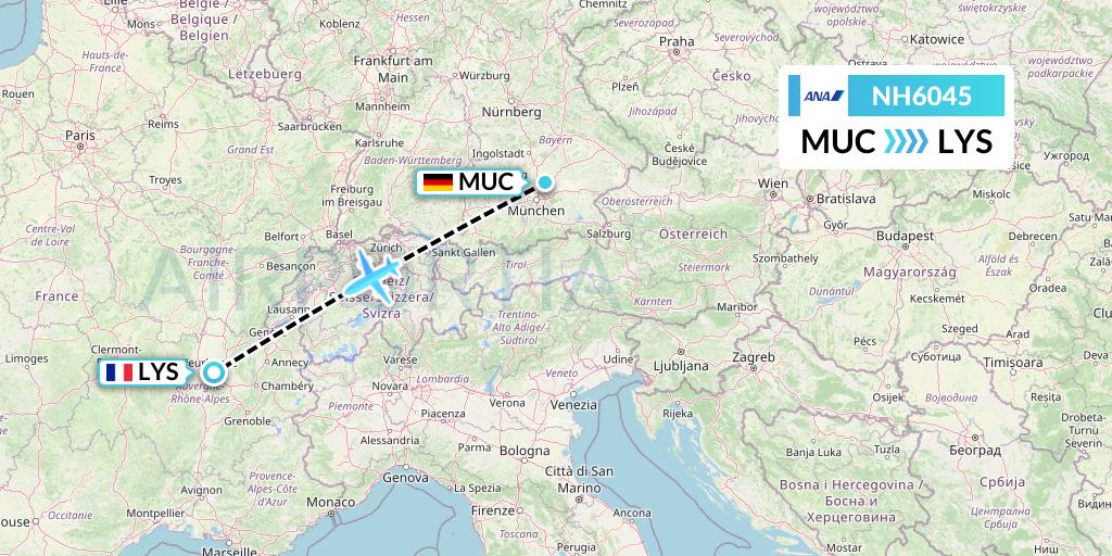 NH6045 All Nippon Airways Flight Map: Munich to Lyon