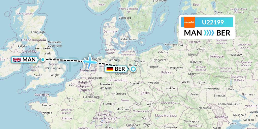 U22199 EasyJet Flight Map: Manchester to Berlin