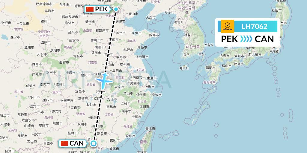 LH7062 Lufthansa Flight Map: Beijing to Guangzhou
