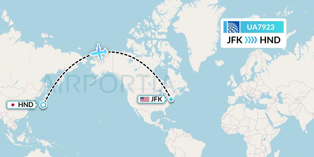 UA7923 United Airlines Flight Map: New York to Tokyo