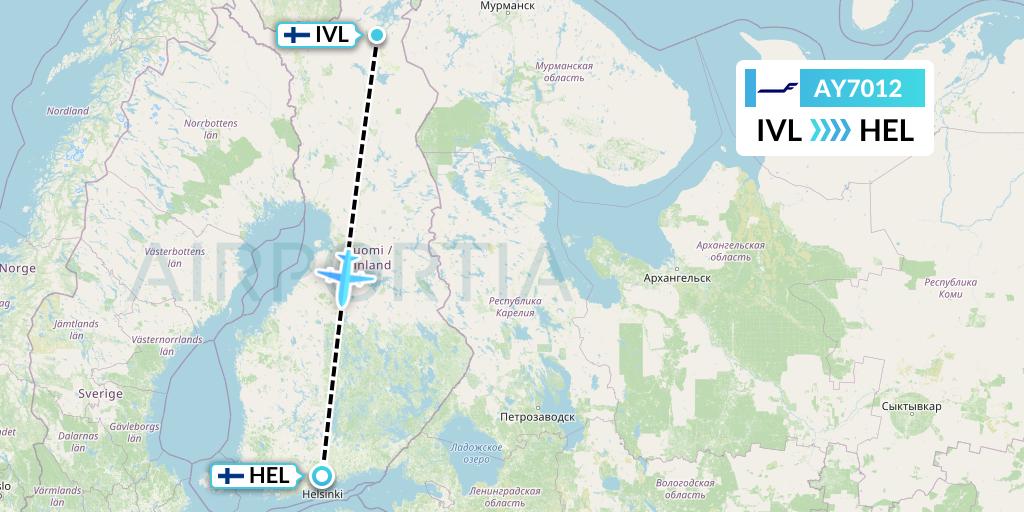 AY7012 Finnair Flight Map: Ivalo to Helsinki