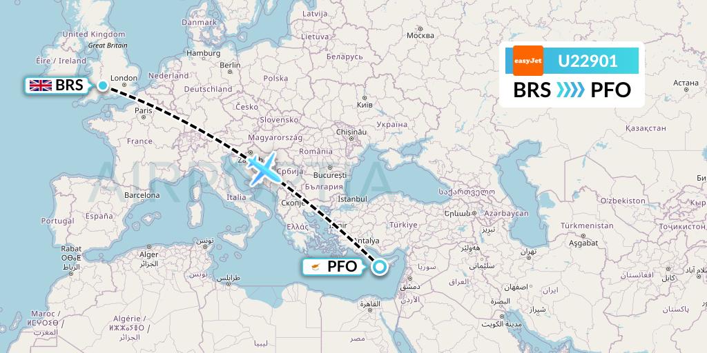 U22901 EasyJet Flight Map: Bristol to Pafos