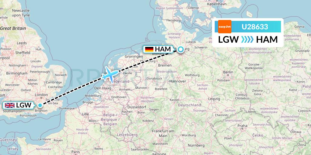 U28633 EasyJet Flight Map: London to Hamburg