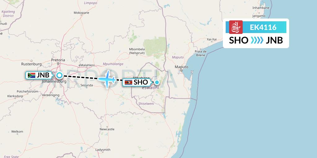 EK4116 Emirates Flight Map: Manzini to Johannesburg