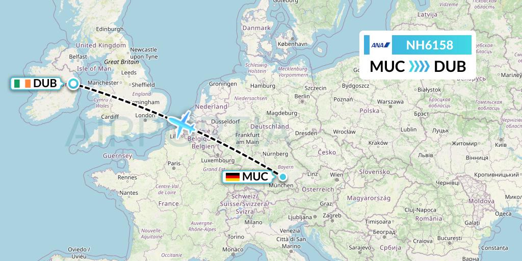 NH6158 All Nippon Airways Flight Map: Munich to Dublin