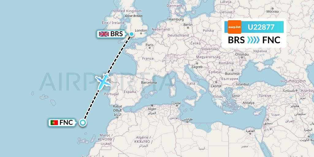 U22877 EasyJet Flight Map: Bristol to Funchal