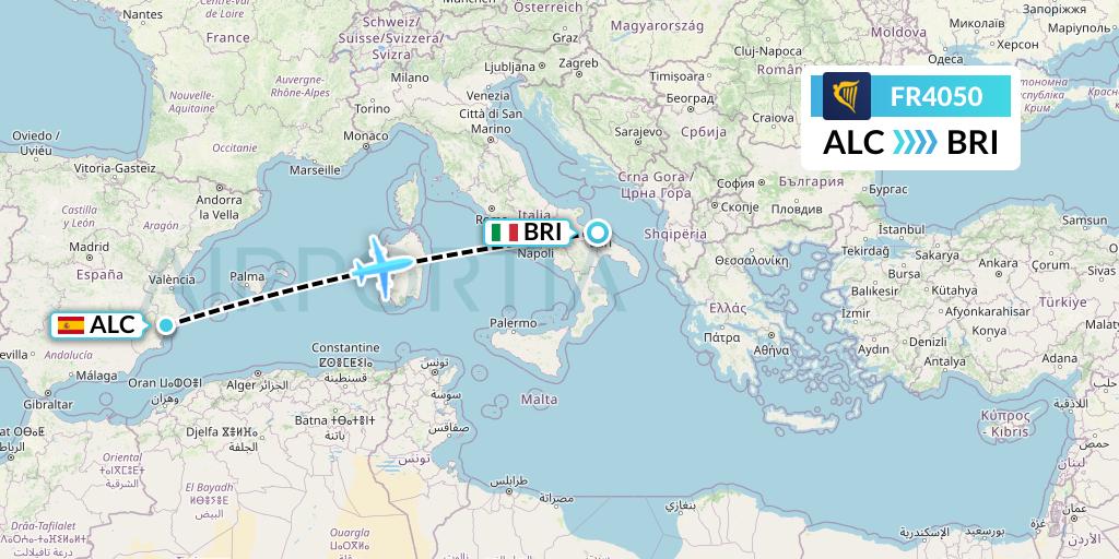 FR4050 Ryanair Flight Map: Alicante to Bari