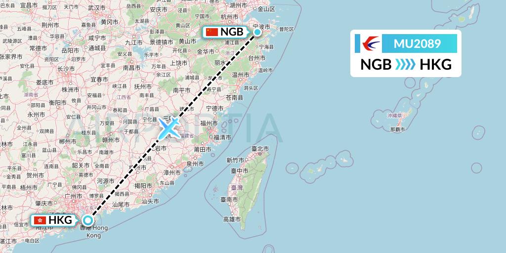 MU2089 China Eastern Airlines Flight Map: Ningbo to Hong Kong