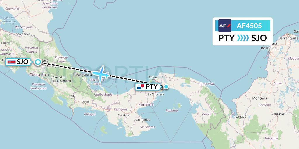 AF4505 Air France Flight Map: Panama City to San Jose