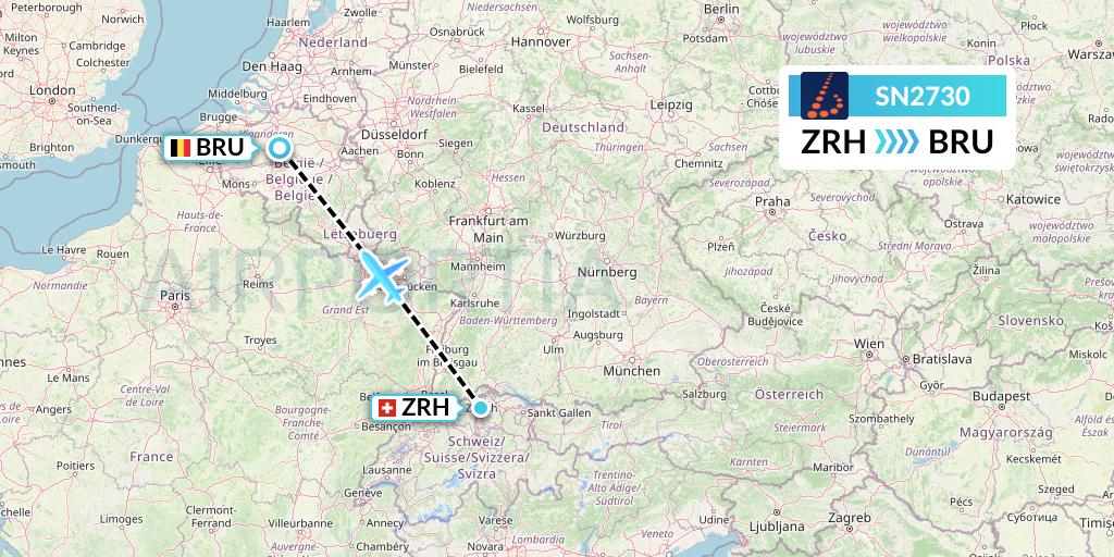 SN2730 Brussels Airlines Flight Map: Zurich to Brussels
