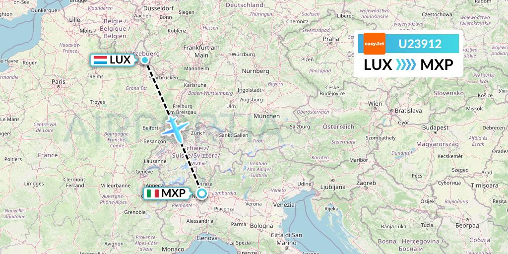 U23912 EasyJet Flight Map: Luxembourg to Milan