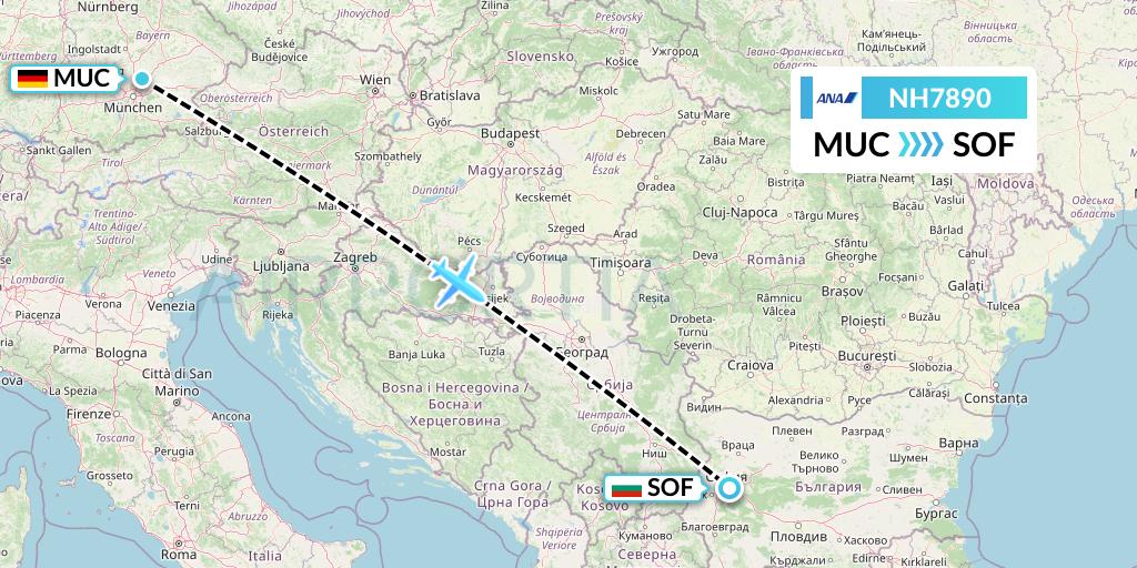 NH7890 All Nippon Airways Flight Map: Munich to Sofia