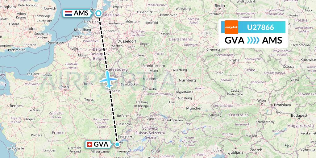 U27866 EasyJet Flight Map: Geneva to Amsterdam
