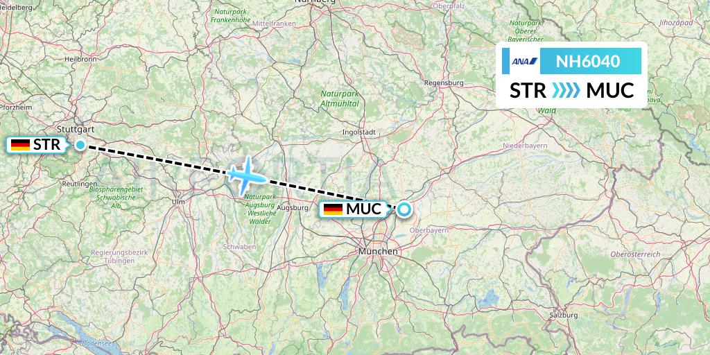 NH6040 All Nippon Airways Flight Map: Stuttgart to Munich