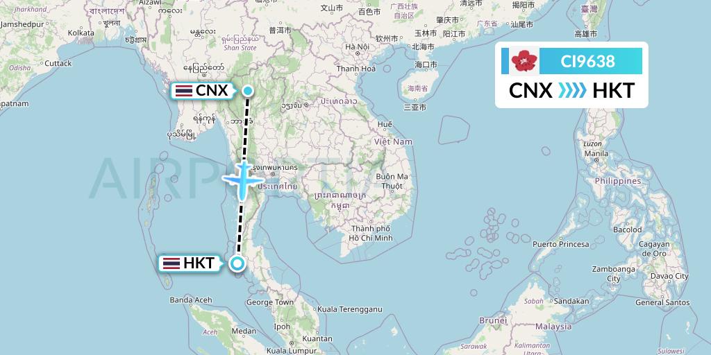 CI9638 China Airlines Flight Map: Chiang Mai to Phuket