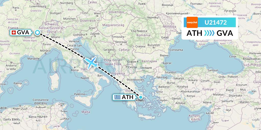 U21472 EasyJet Flight Map: Athens to Geneva