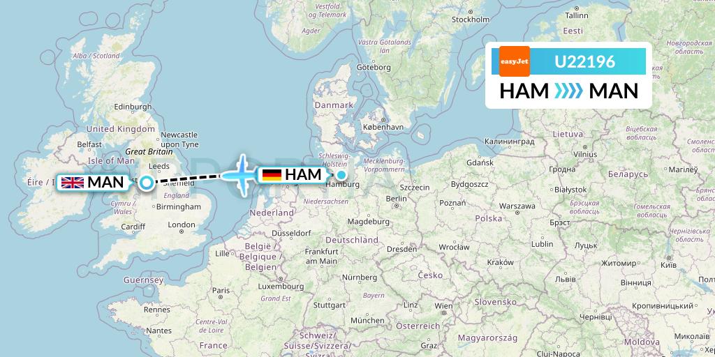 U22196 EasyJet Flight Map: Hamburg to Manchester
